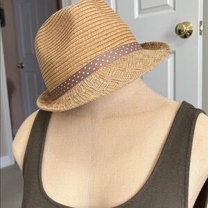 Straw Studios Tan Fedora with Brown Polka Dot Band